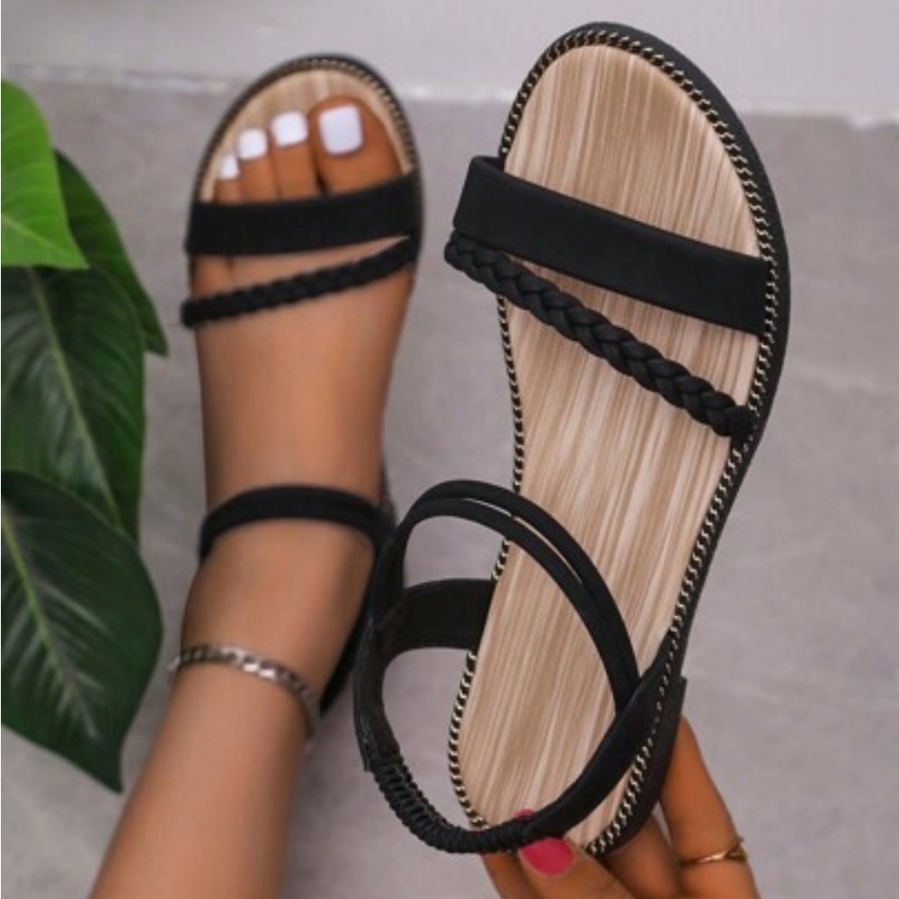 Black Braided New Strap Sandals